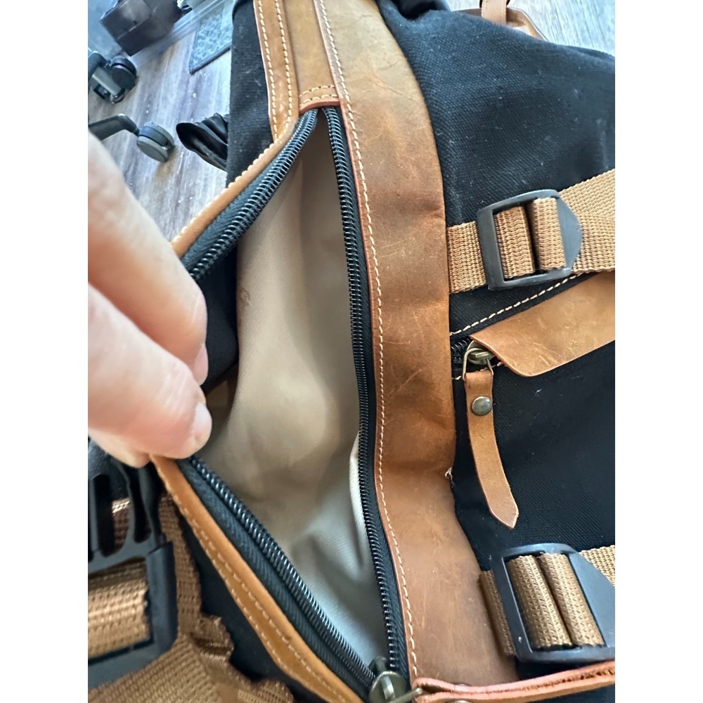 Pop's Kalahari Leather Trim Backpack Black Canvas Laptop Sturdy Bag Distressed - Picture 11 of 14